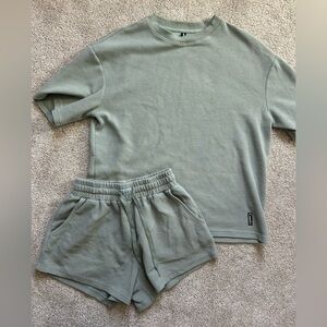 Comfrt sage green waffle Loungewear Set